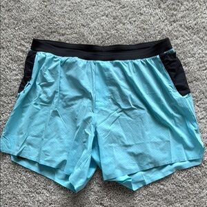 Lululemon Athletica Men’s XL Fast & Free Road to Trail Lined Shorts Cyan Blue
